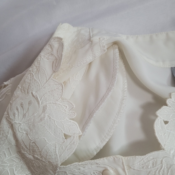 VTG 90's Blair Cream Embroidered High Neck Blouse Cut Out Long Sleeve Size L - Picture 6 of 8